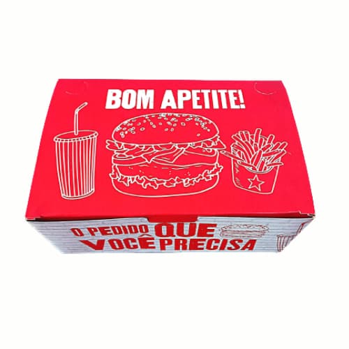 Caixa Combo Estampada Vermelha ou Preta Embalagem Delivery hambúrguer e fritas - 100 Und.