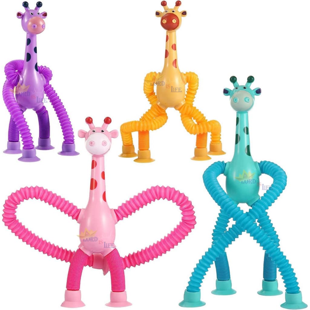 Tubo Esticado Girafa Brinquedo com Ventosa Led Sensorial Infantil