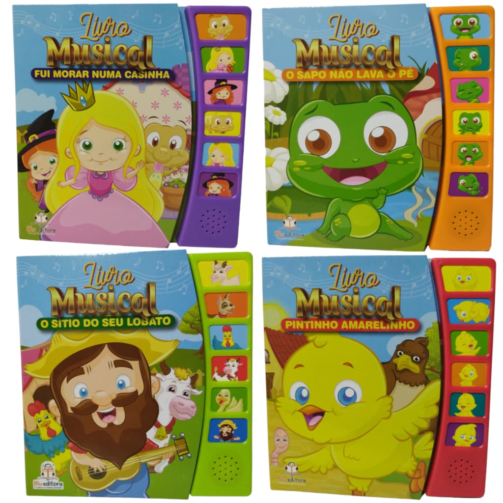 Livros Musicais: Sítio Lobato, Fui morar casinha, Sapo não lava pé, Pintinho Amarelinho - BluEditora