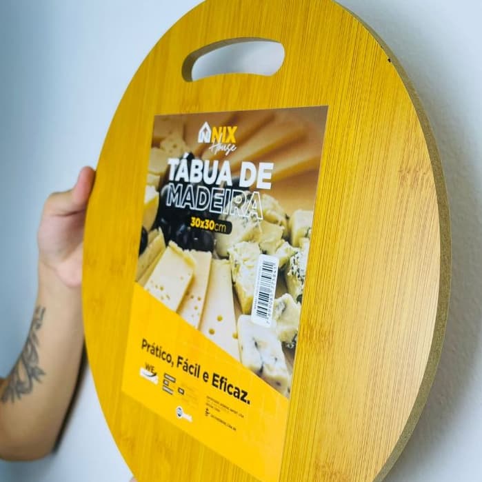Tábua Tábuas Carne Queijo e Frios 30X30X0,8CM Redonda Composta Por Madeira