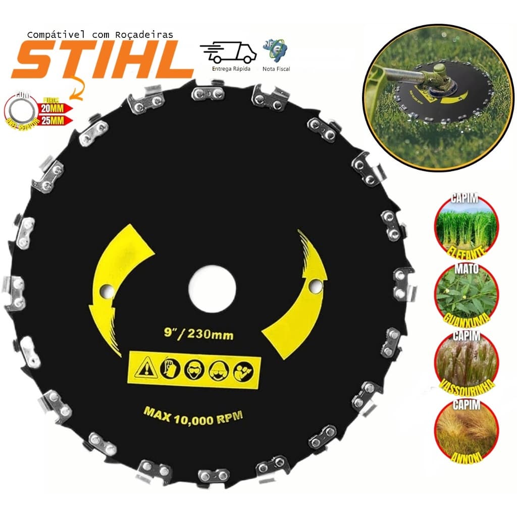 Disco Com Dentes De Corrente Motosserra P/roçadeira Stihl Fs 220 Fs160 Fs120 Fs55 Fs85