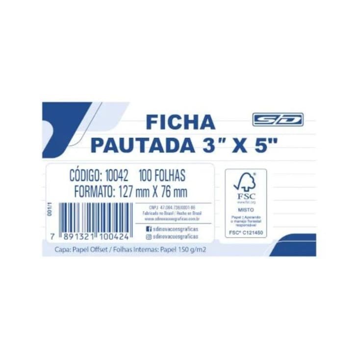 Ficha Pautada 3x5 / 127 mm x 76 mm (kit com 100 e 200 fichas) - Animativa