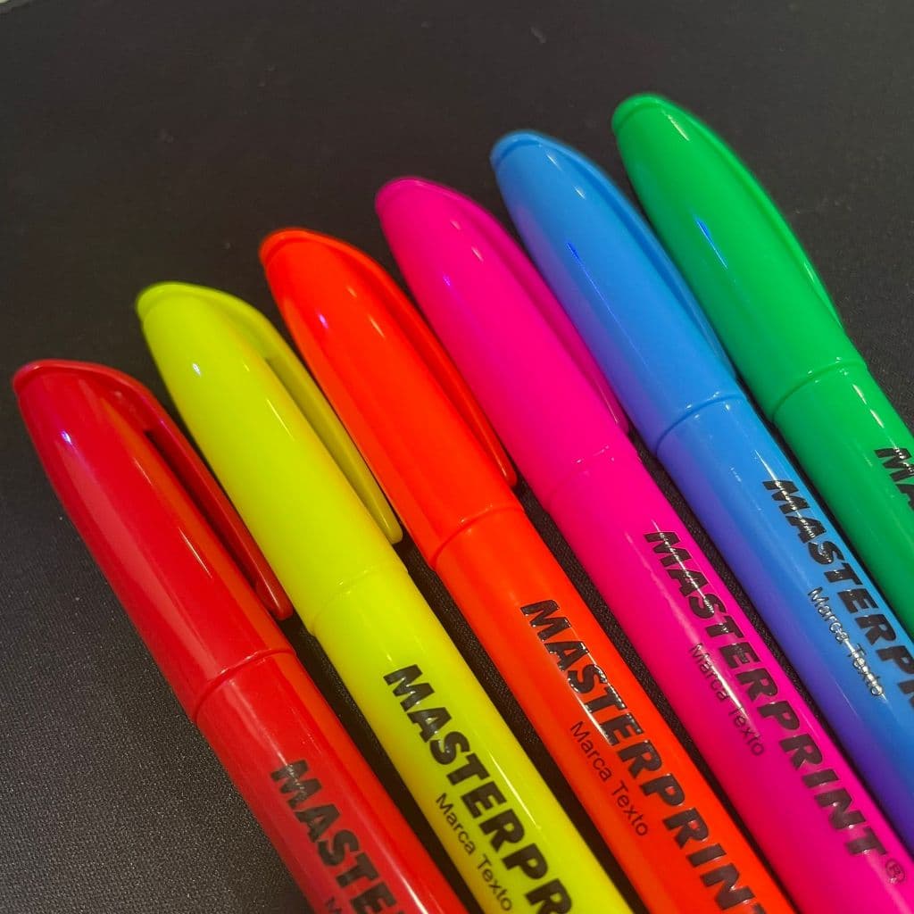 Kit 6 Canetas Marca Texto Tom Neon Masterprint - 6 Cores