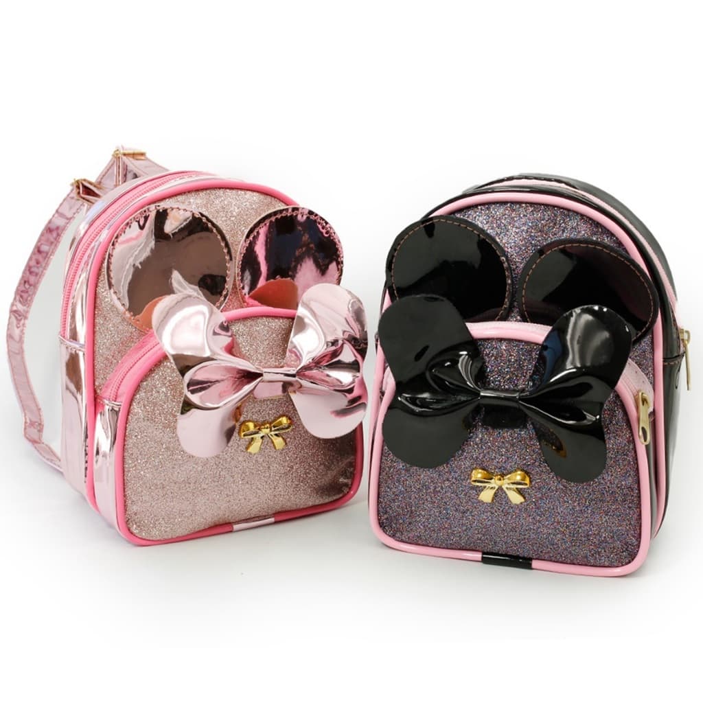 Mochila Infantil bolsa com brilho com  Bolso na frente bolsa com orelhinhas da Minnie e Laço