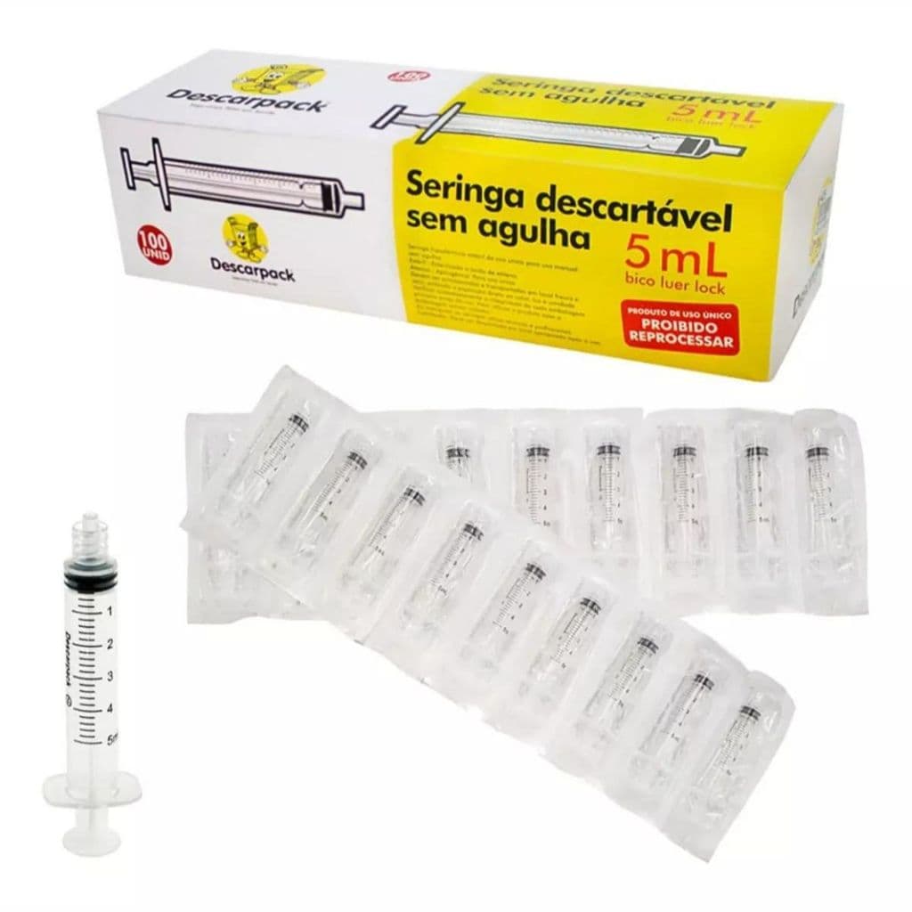 Seringa Descartável Sem Agulha Bico Rosca Dupla 5ml - 100 Uni Capacidade Em Volume 5 Ml