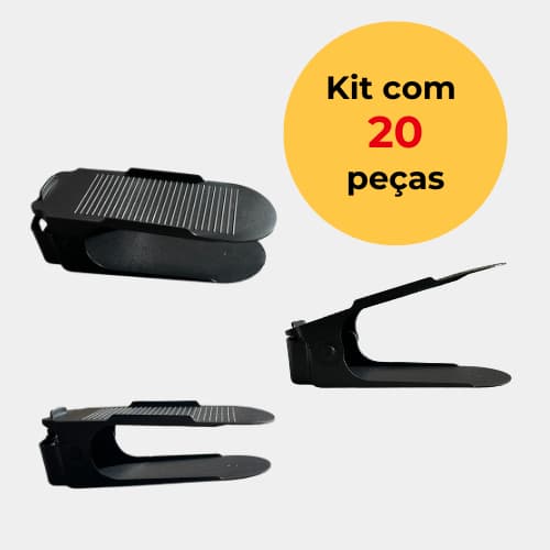 Kit 20 organizadores de sapato e tênis com regulagem - cor preto