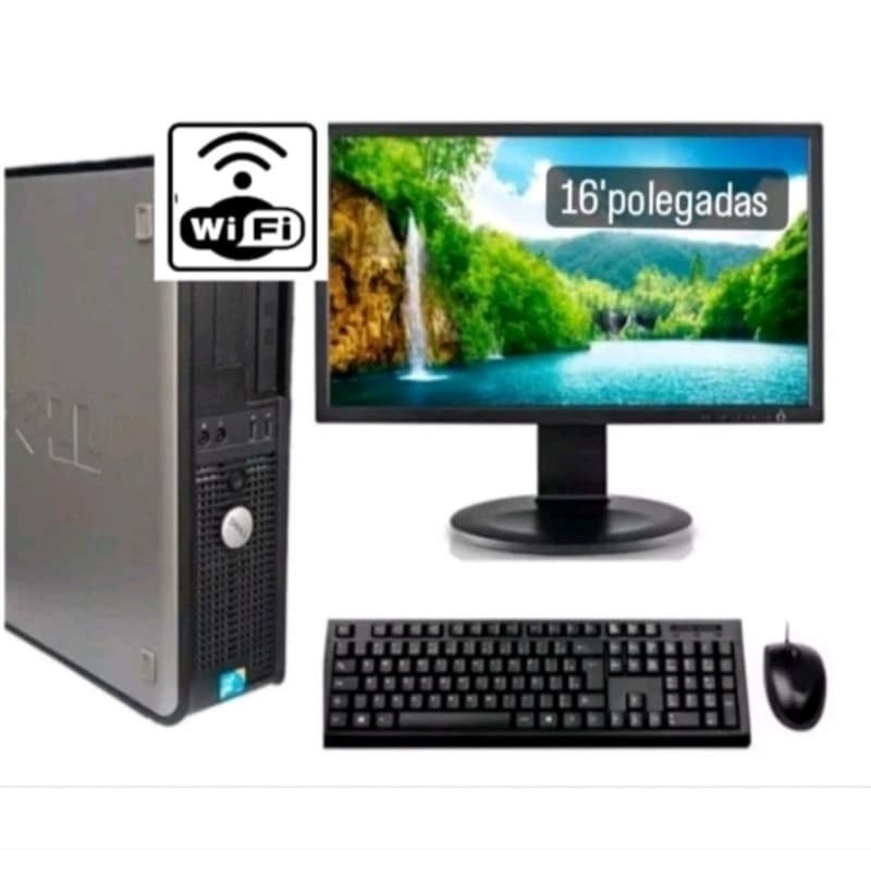 Kit Pc computador completo Wi-fi cpu Dell ou HP Dual Core Core i3 ou i5 Memoria 4gb Hd160 Monitor 16 Teclado Mouse Win10