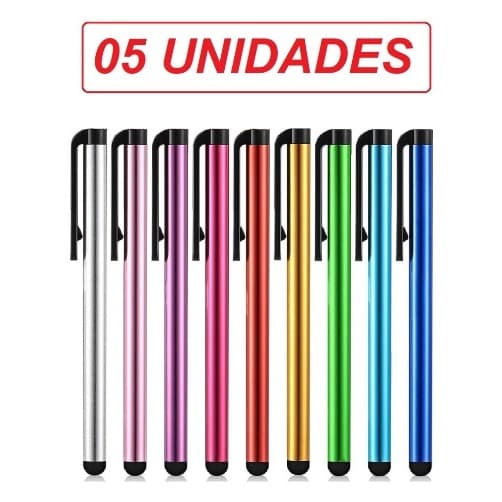 kit com 05 Unidades Caneta Universal Touch Screen Celular iPad iPhone Tablet Kindle