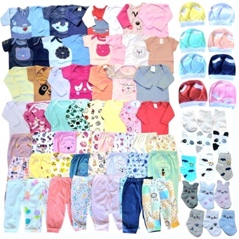 Kit 22 ou 11 peças bebê enxoval em algodão completo