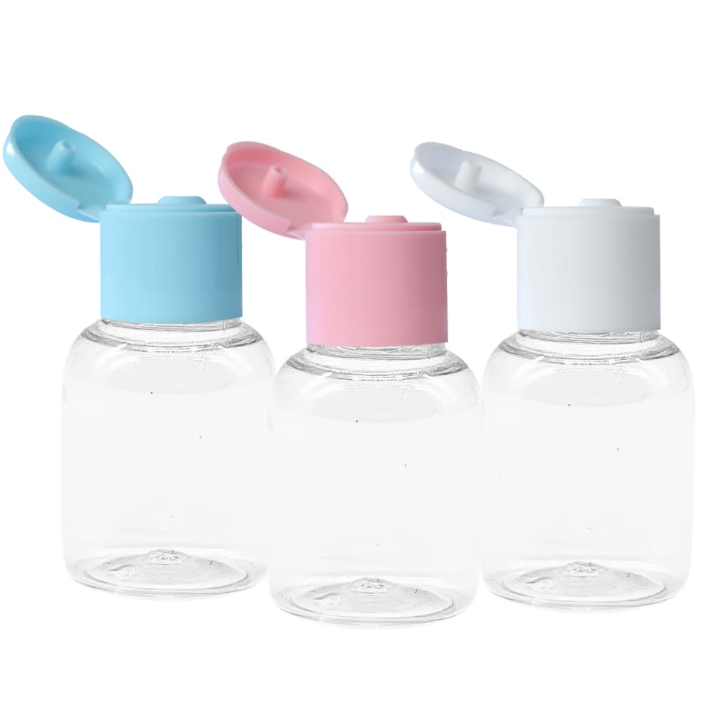 50 Mini Frascos Pet 10ml Com Tampa FlipTop Para Gel Creme Shampoo