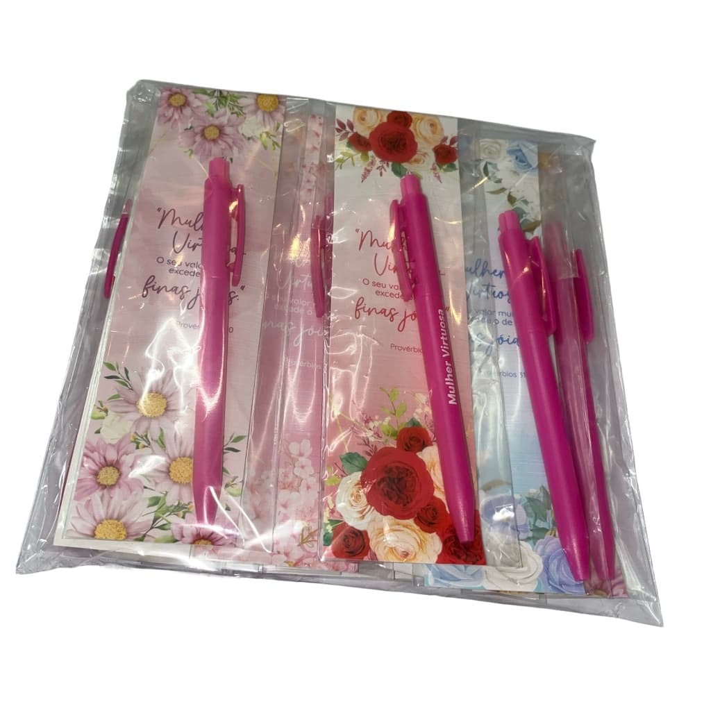 Mulher virtuosa Floral - Kit 10 marca paginas com caneta