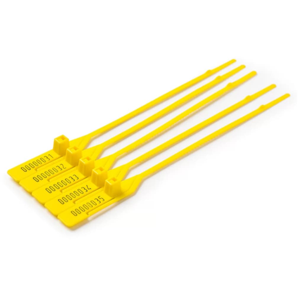 100 Lacres Amarelo Numerados Segurança Mala Viagem Malotes Controle Carga Escadinha 23cm