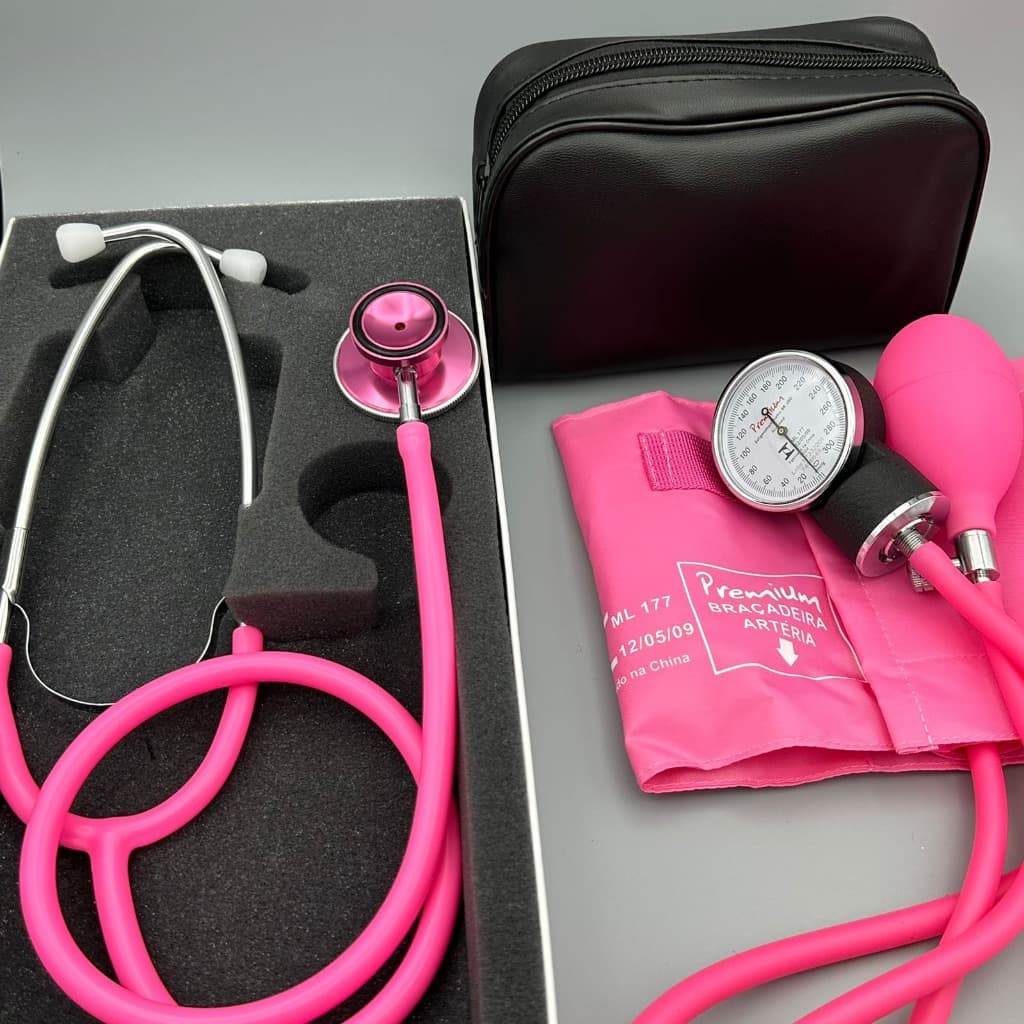 Kit Enfermagem Acadêmico Rosa Chiclé Esteto Esfigmo Com Bolsa Premium Bioland