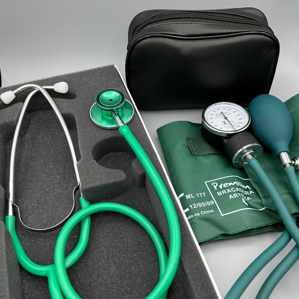 Kit Enfermagem Acadêmico Verde Esteto Esfigmo Com Bolsa Premium Bioland
