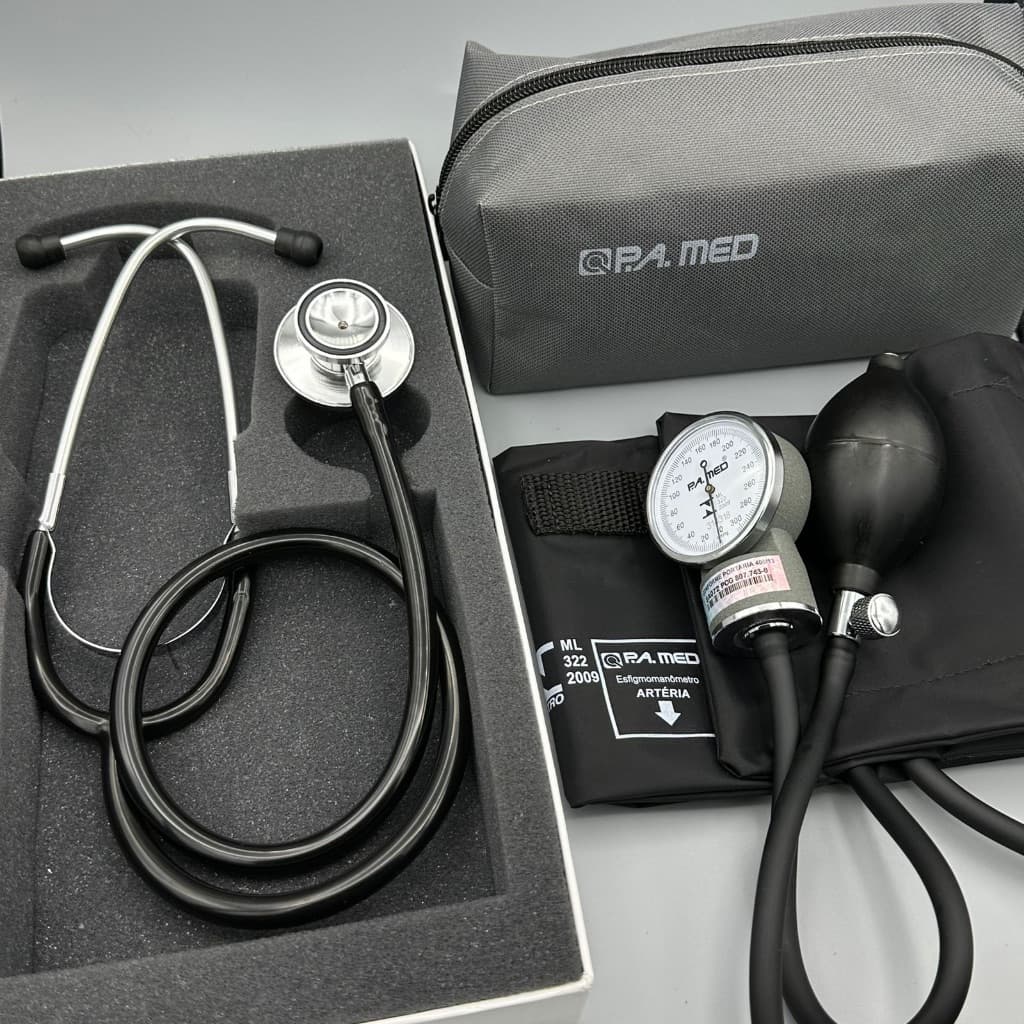Kit Enfermagem Acadêmico Preto Esteto Duosson Esfigmo Com Bolsa P.A Med