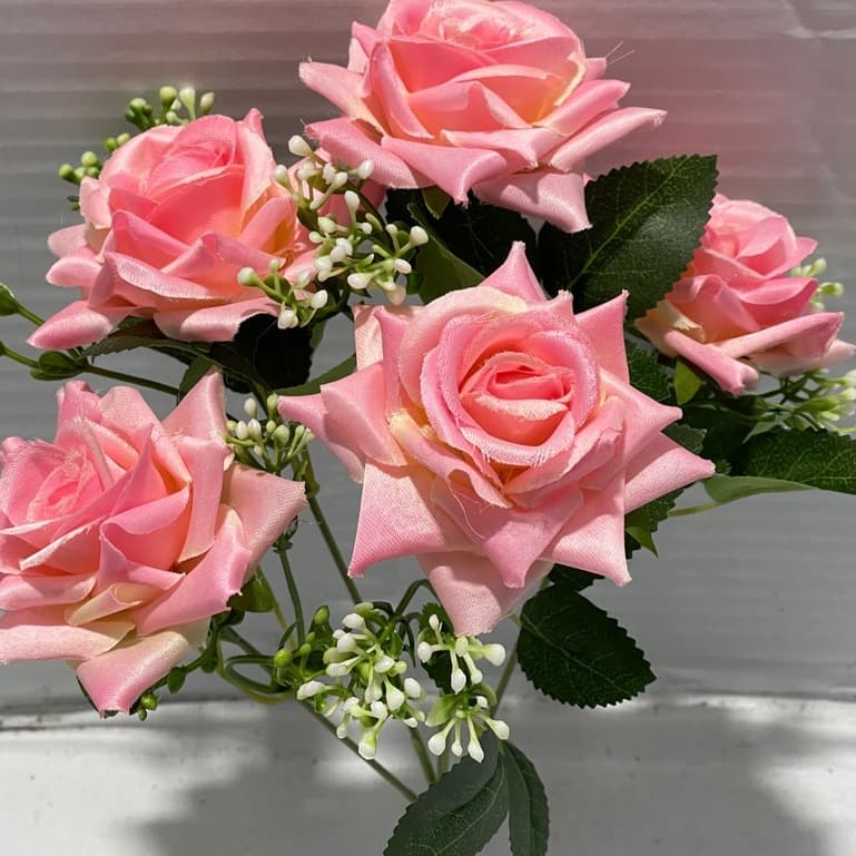 Rosa Artificial com 5 flores (De ponta)