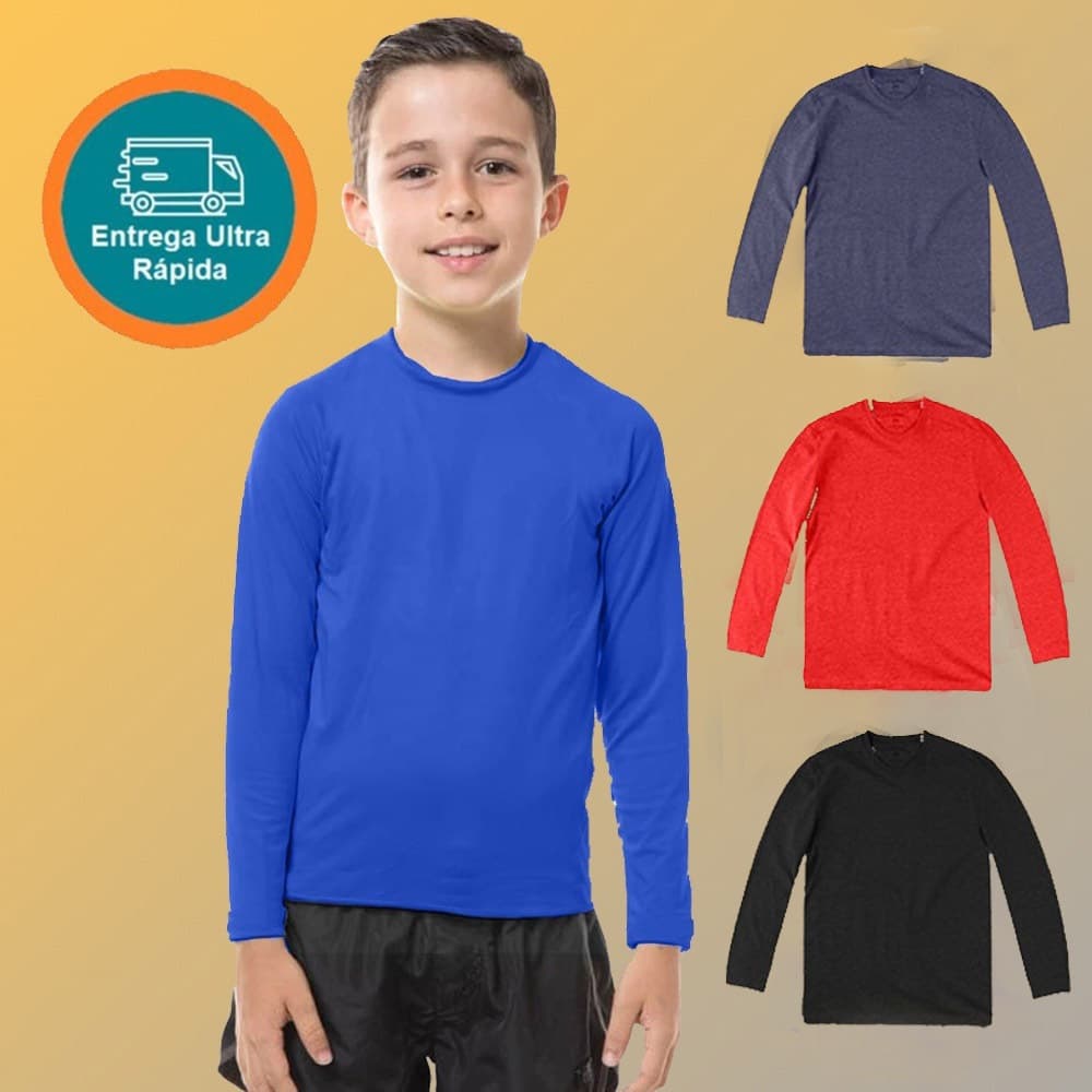 Kit com 3 Camisetas Infantil Com Proteção Solar Uv Fps50+ Manga Longa