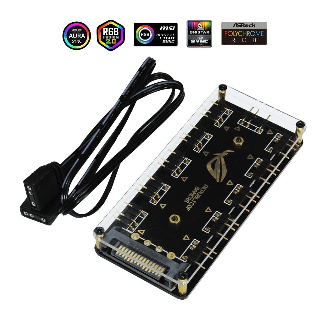 Hub Multi Fan Splitter ARGB 5v 3 pinos Endereçável com 10 Portas Proteção Acrílico