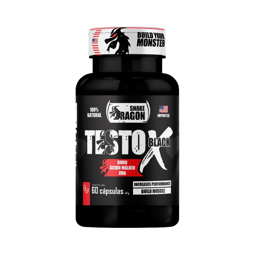 Suplemento Pré Hormonal - Testo X Black, 60 Cápsulas Produção Natural de Testoterona - Snake Dragon