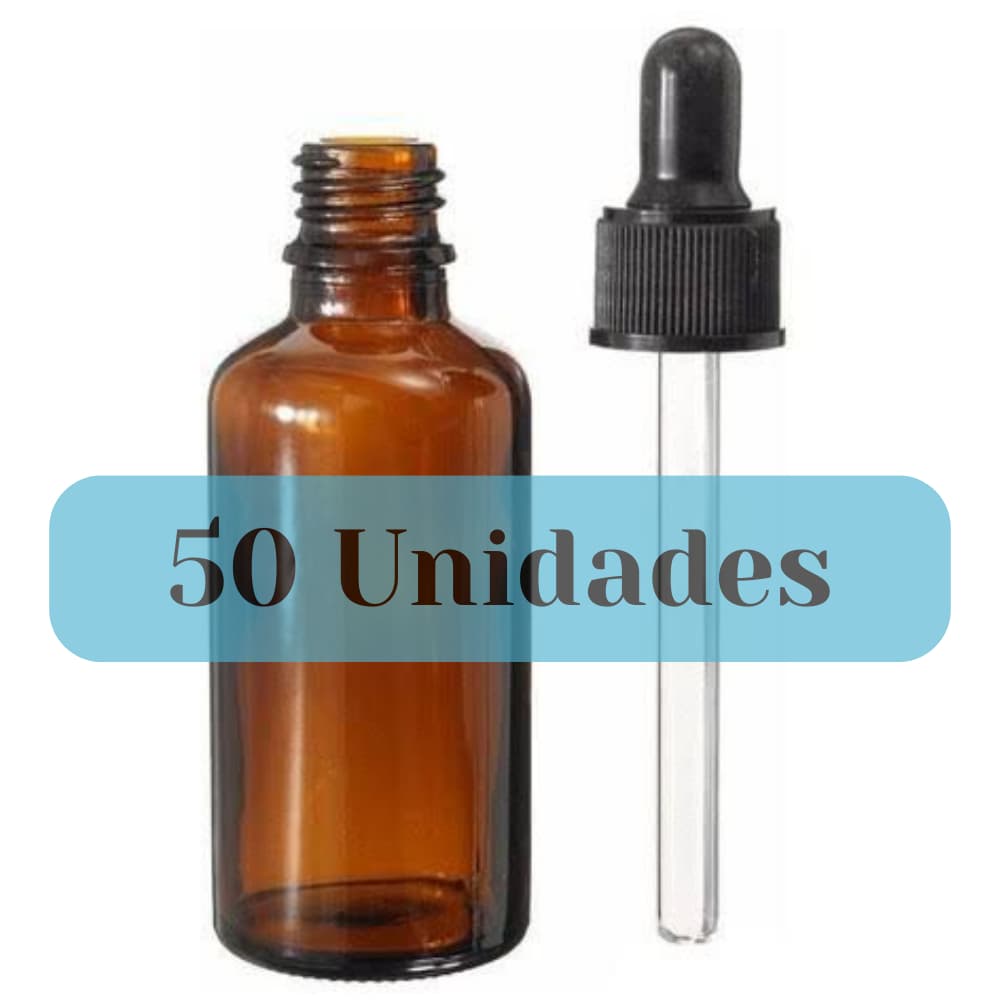 Frascos Conta Gotas 30ml Vidro Âmbar (50 Unidades) Tampa Com Lacre Preta