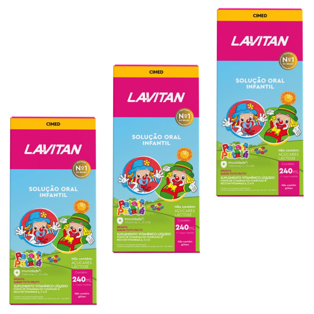 Kit C/3 Unidades - Lavitan Patati Patatá Infantil Vitamina Sabor Tutti-frutti 240ml