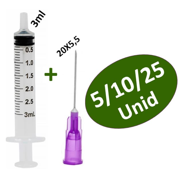 5/10/25 Unid. Seringa 3ml Bico Liso C/ Agulha 20x5,5 Medix ou Descarpack/SR