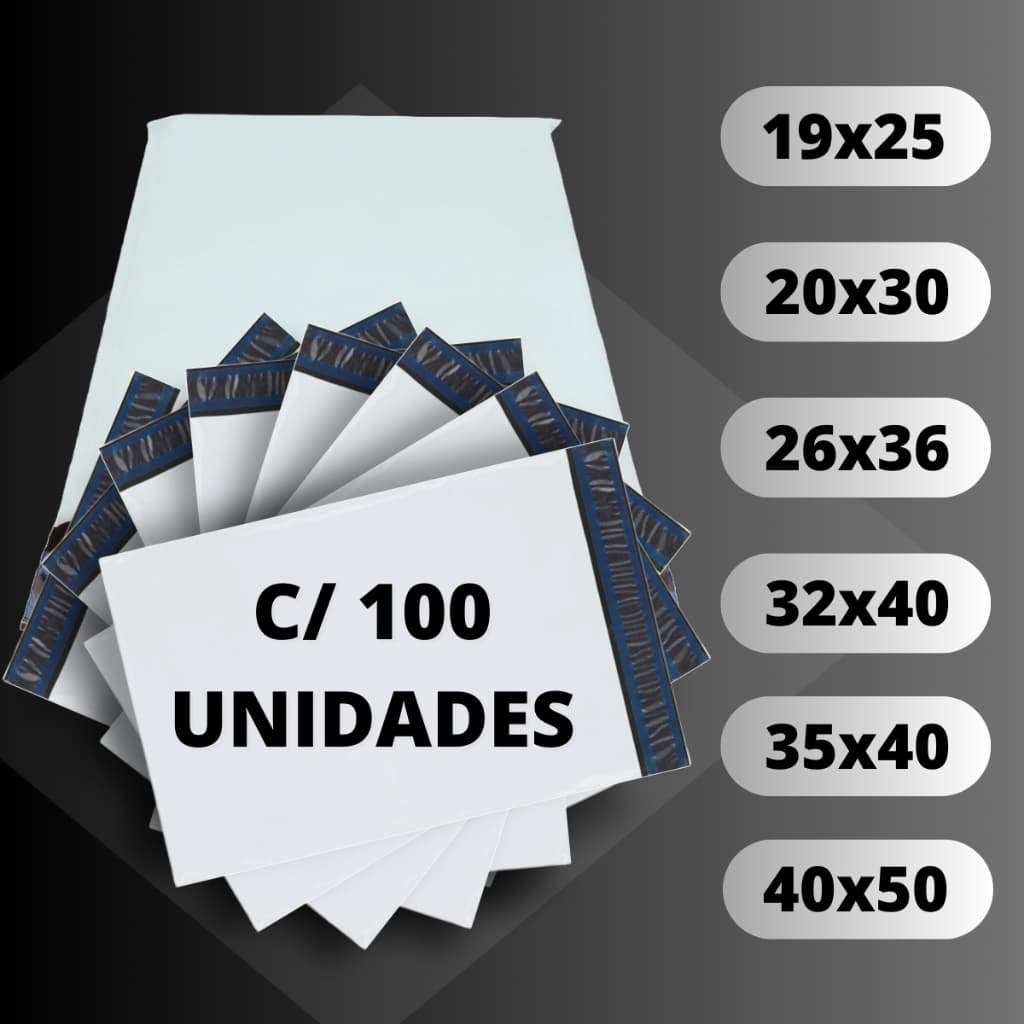 Kit Envelope de Segurança com 100 Unidades Embalagem Branco Auto Colante Envios Ecommerce - Varias Medidas