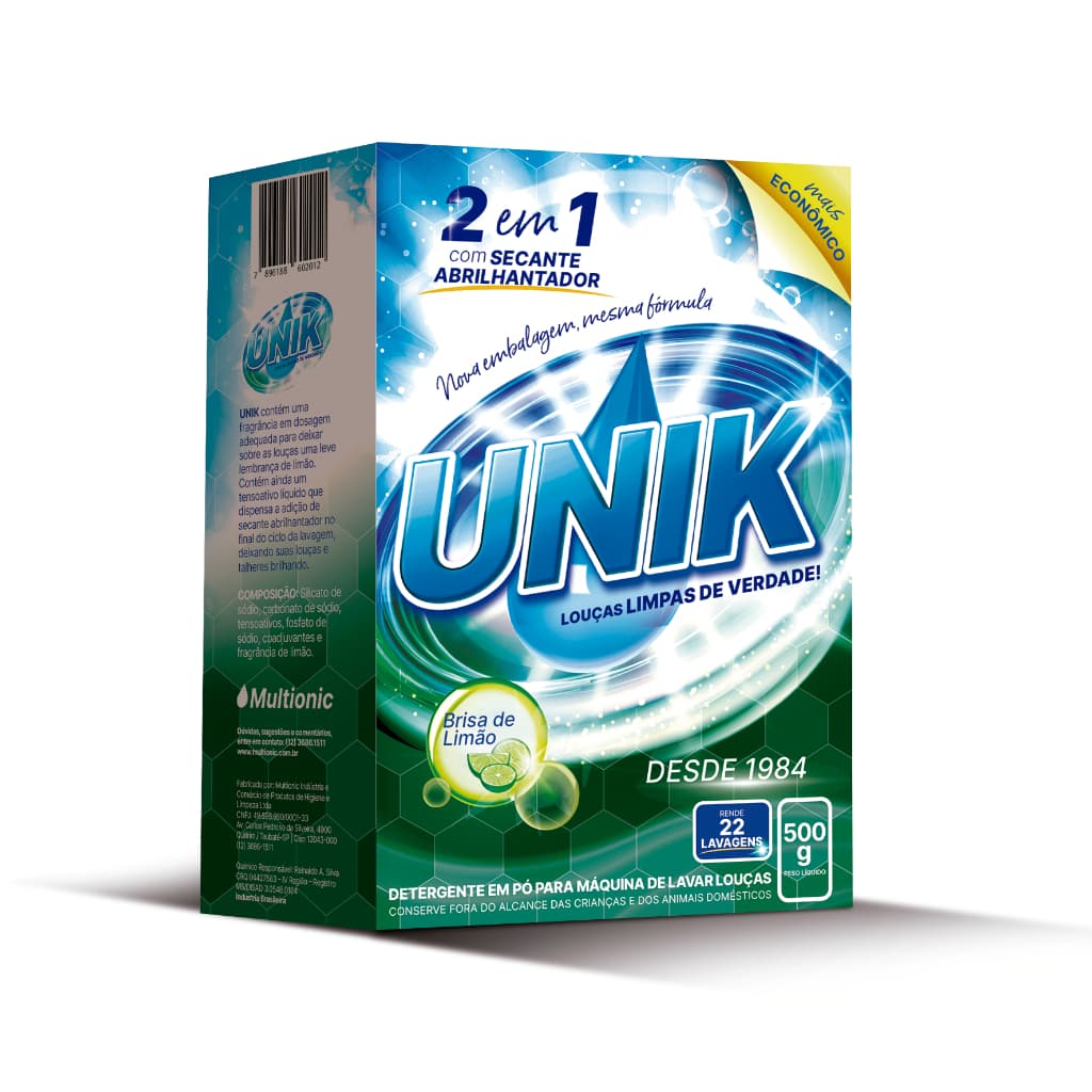 Sabão Em Pó Para Maquina De Lavar Louça Unik 500g Detergente Com Secante e Abrilhantador