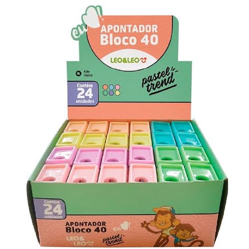 Apontador C/Deposito Retangular 4cm Pastel