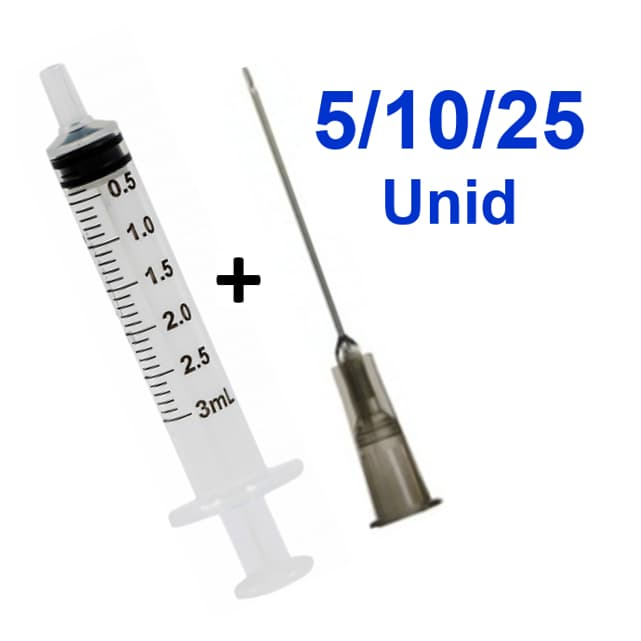 5/10/25 Un. Seringa 3ml Bico Liso C/ Agulha 30x7 Medix/Descarpack/Wiltex/SR