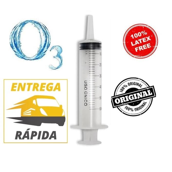 5 Unidades de Seringa 60ML Bico Cateter - Seringa 60 ML Bico Sonda - Sem Látex - Siliconada - Ozonioterapia.