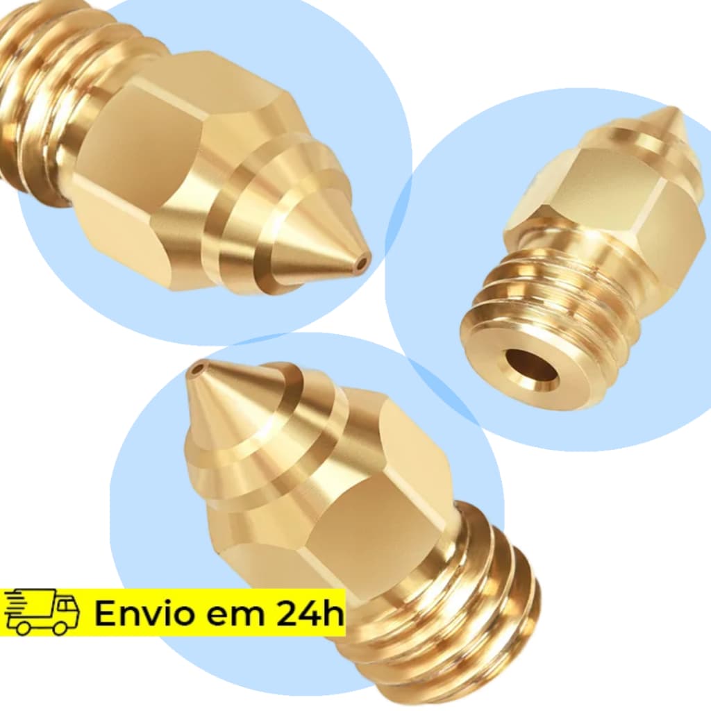 5x Bico Nozzle 0.2mm, 0.4mm, 0.6mm MK8 1.75mm Para impressoras 3D Ender 3 S1/V2/CR10