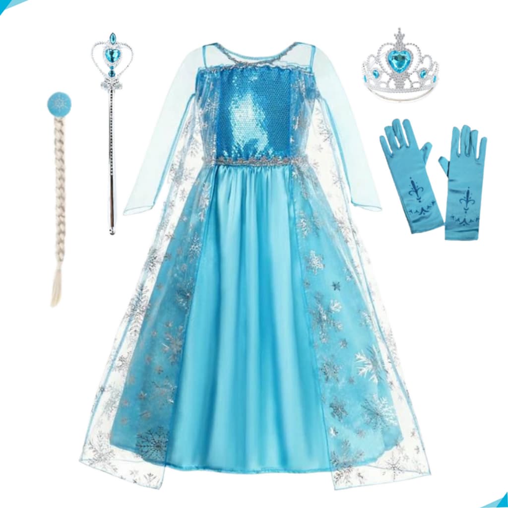 Vestido Fantasia Frozen Aniversario Luxo com Acessorios