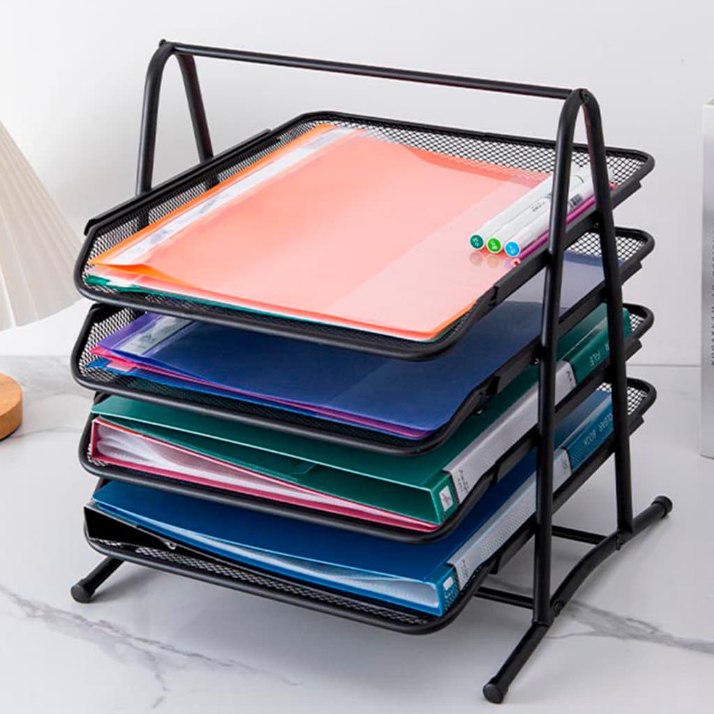 Organizador de Mesa Bandeja Porta Papel Documentos Escritório com Prateleiras 3/4 Andares