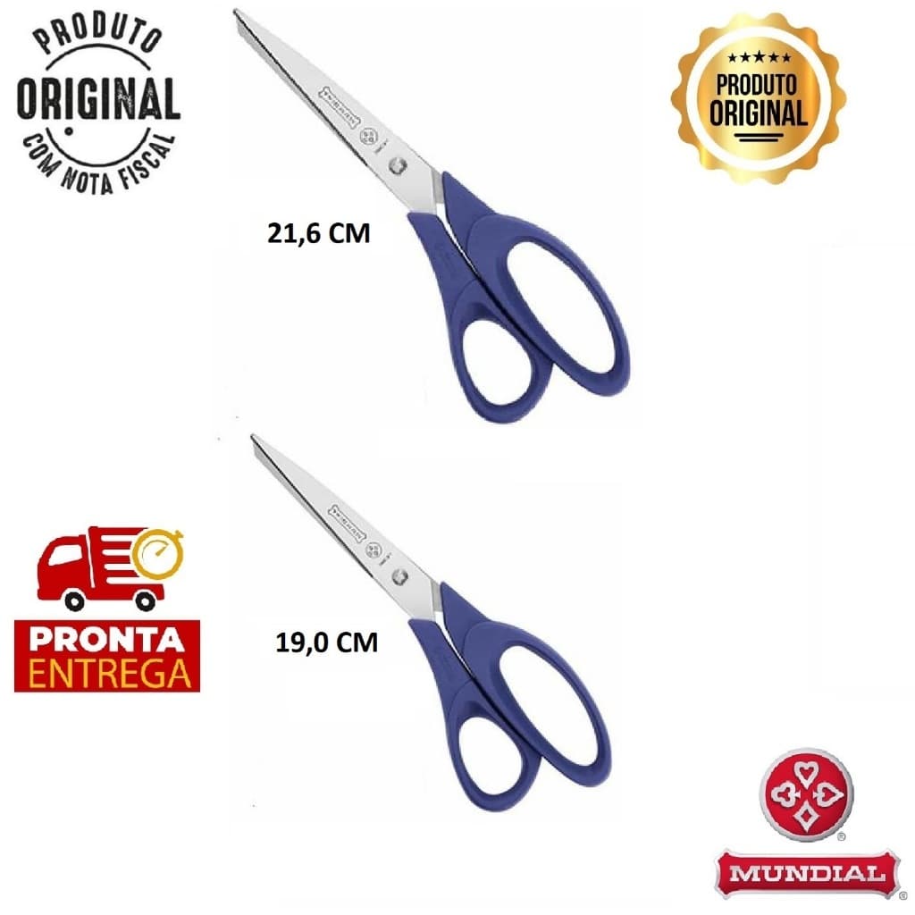 KIT COM 2 TESOURAS MÉDIAS CORTE FACIL - MUNDIAL