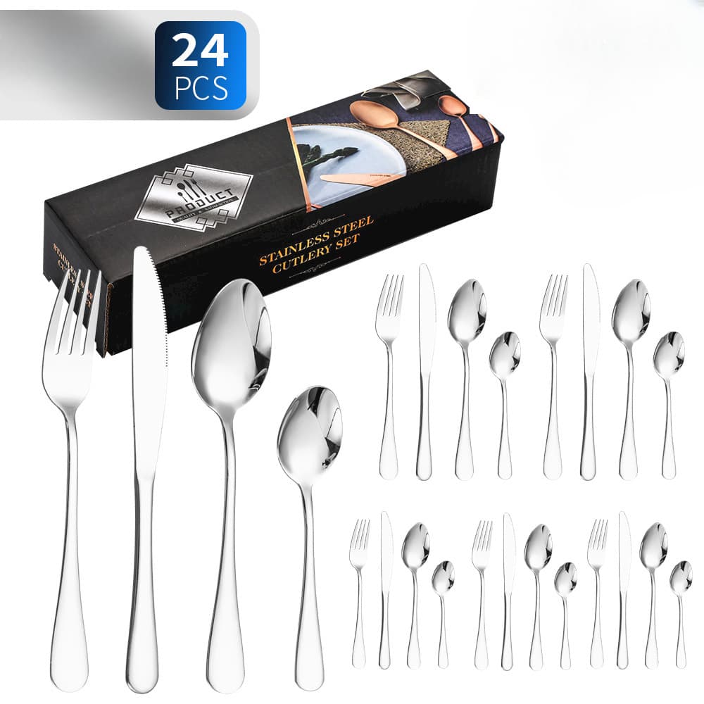Kit Faqueiro Jogo de Talheres 24 Peças Talheres Prata de Aço Inox Garfo Colher Faca Colher De Mesa utensílios de cozinha