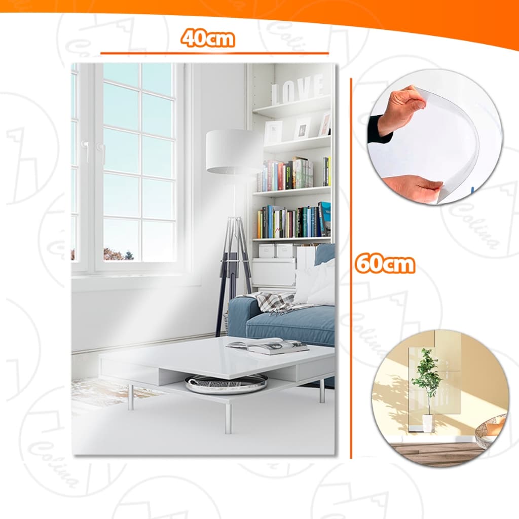 Espelho Adesivo Decorativo Placa Acrílico Retangular 40x60cm