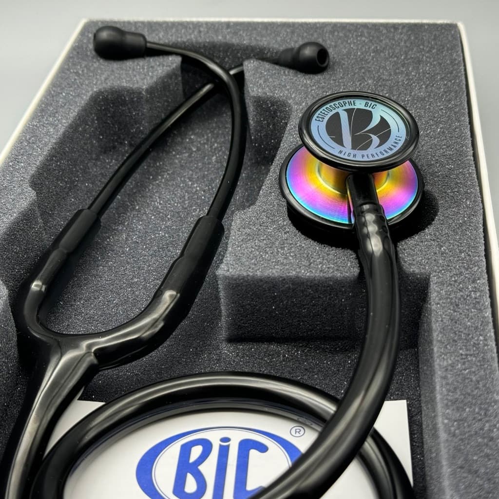 Estetoscópio Bic Eternity III Preto Arco Íris Excelente Ausculta - Ideal enfermagem e estudantes garantia de 5 anos