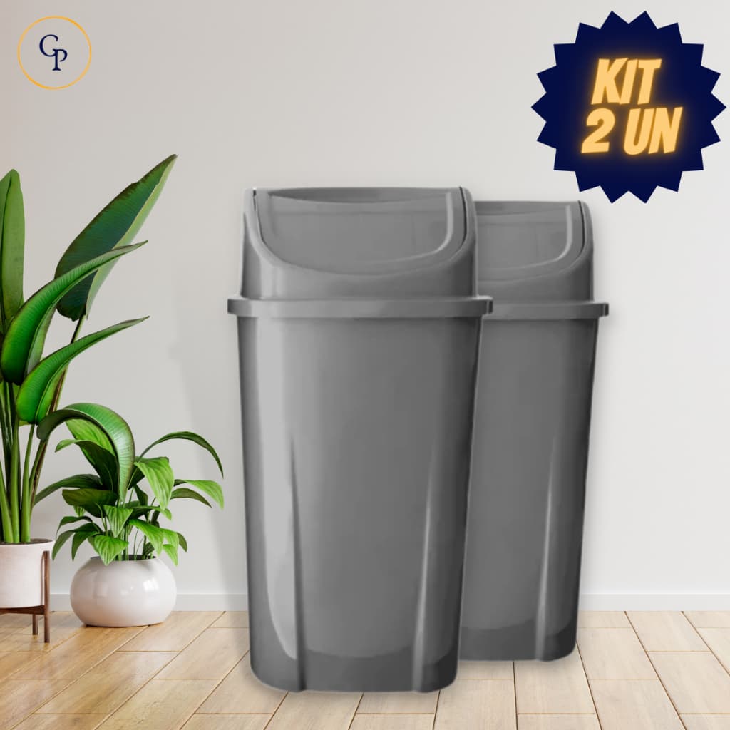 Kit 2 Lixeiras 60L Basculante Vai e Vem – Reforçada e Seletiva p/ Cozinha, Banheiro e Recicláveis