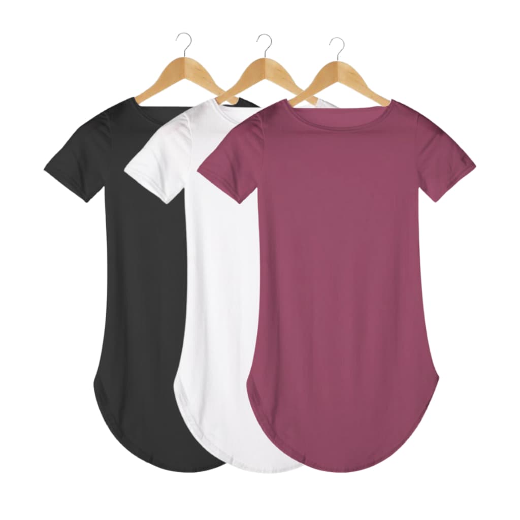 Kit 3 Blusinha Feminina Long Line Academia Basica Promoção