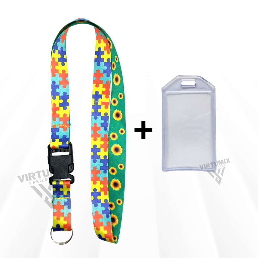 Kit Cordão Autista Autismo Pescoço Fecho Engate Rápido + Porta Cartão Crachá