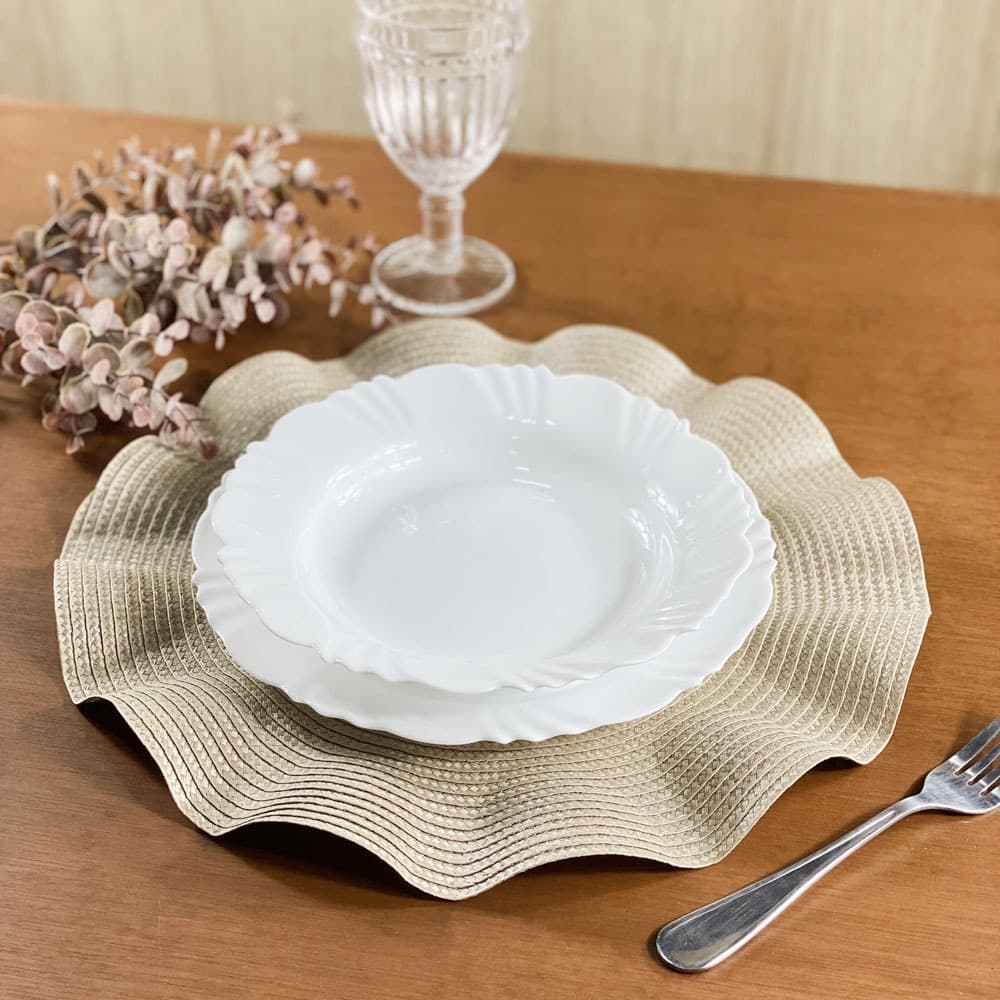 Kit 6 Sousplat de Babado Redondo Impermeável Jogo Americano Mesa Posta