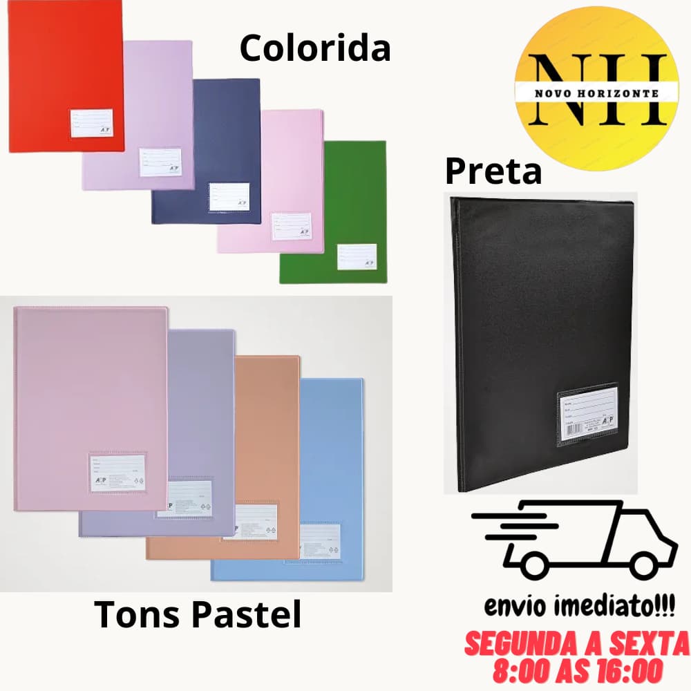 Pasta Catálogo 10/20/30/50/100 Envelopes Ofício Refil com visor Preta e colorida ACP Unidade