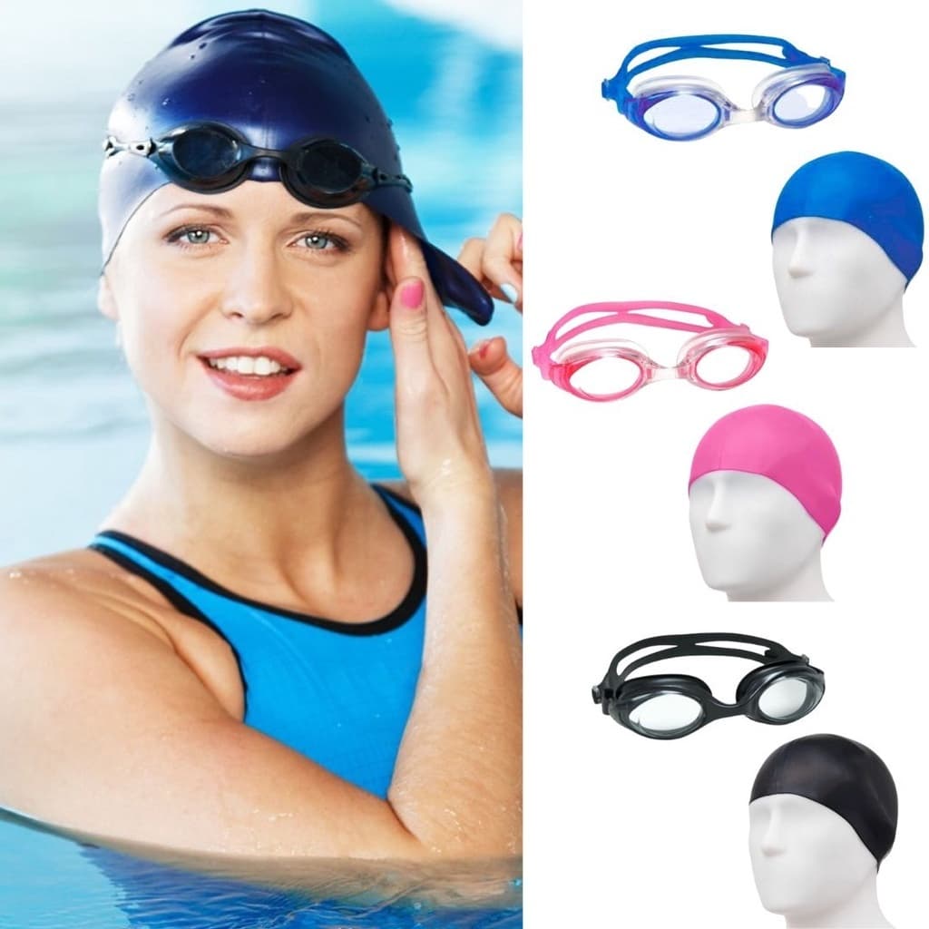 Kit Touca de Mergulho Touca Natação Hidrogisnática de Silicone + Óculos de Piscina Adulto