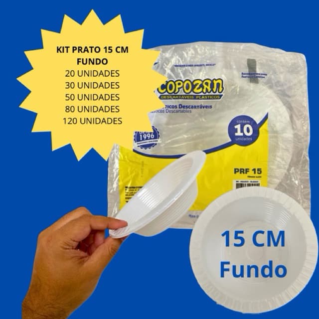KIT PRATO FUNDO 15 CM COPOZAN ALMOÇO FESTA BOLO CHURRASCO
