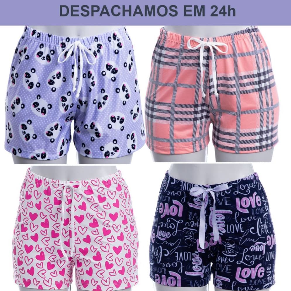 Kit 4 Shorts Shortinhos Sortidos Adulto Feminino de Pijama, Promoção