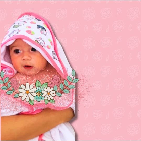 Kit 2 Unidades - Toalha de Banho Bebe com Capuz Recém Nascido com capuz revestido em malha de algodão