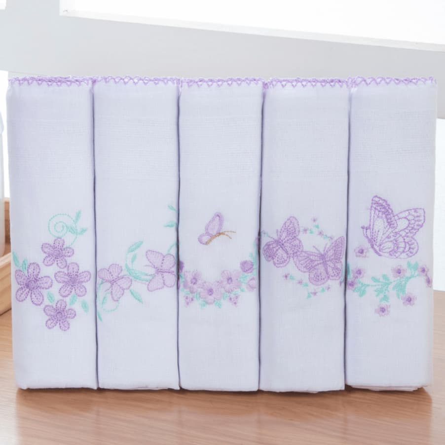 Kit de Fralda de Pano Bordada para Bebê com 5 e 10 Unidades 100% Algodão
