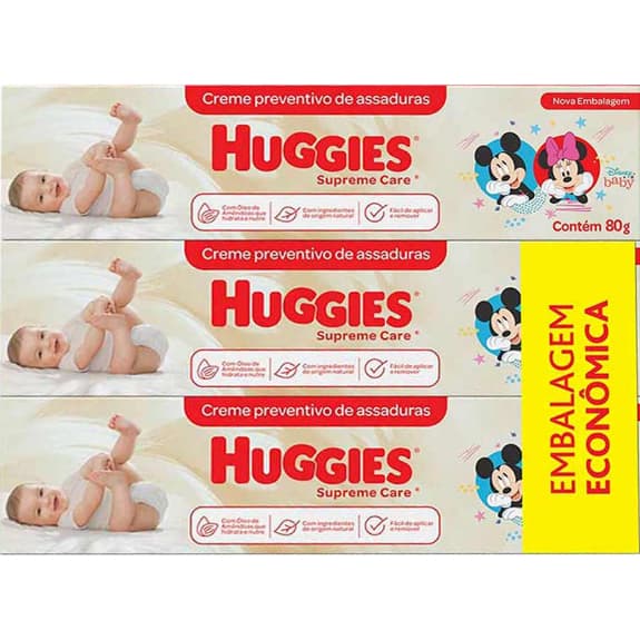 Kit Com 3 Unidades Pomada Huggies- Supreme Care ou Puro e Natural 80g