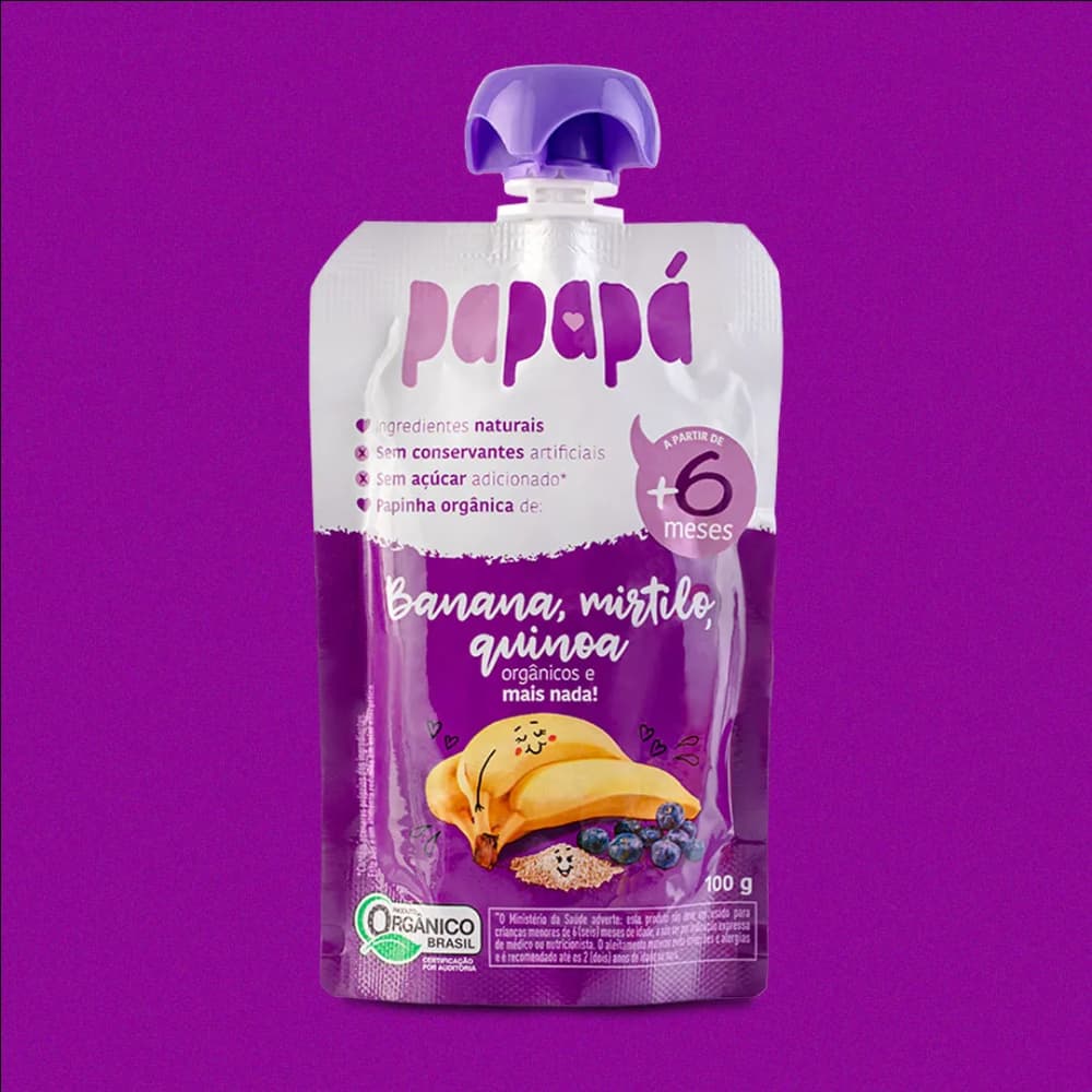 Papinha Squeeze Orgânica Papapá sabor Banana, Mirtilo e Quinoa -  100g